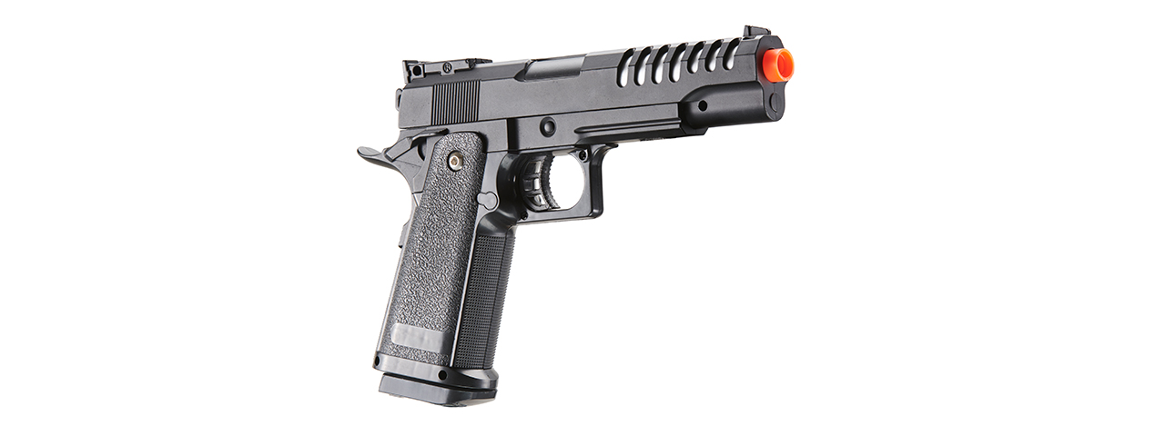 UK Arms 2011 Alloy Series Spring Airsoft Pistol w/ Wavey Stippling (Color: Black) - Click Image to Close