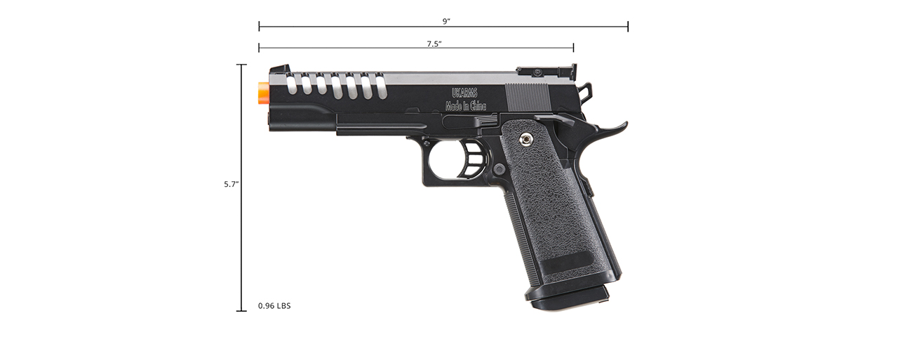 UK Arms 2011 Alloy Series Spring Airsoft Pistol w/ Wavey Stippling (Color: Black) - Click Image to Close