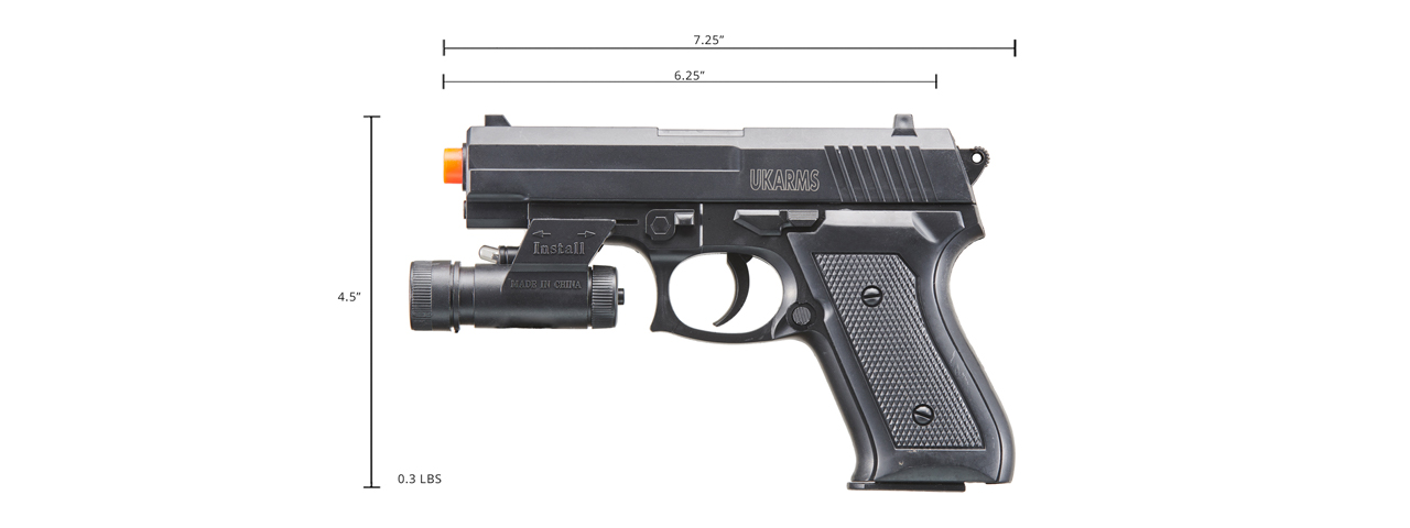 UK Arms V1918A Spring Powered Airsoft Pistol w/ Laser & Light (Color: Black) - Click Image to Close