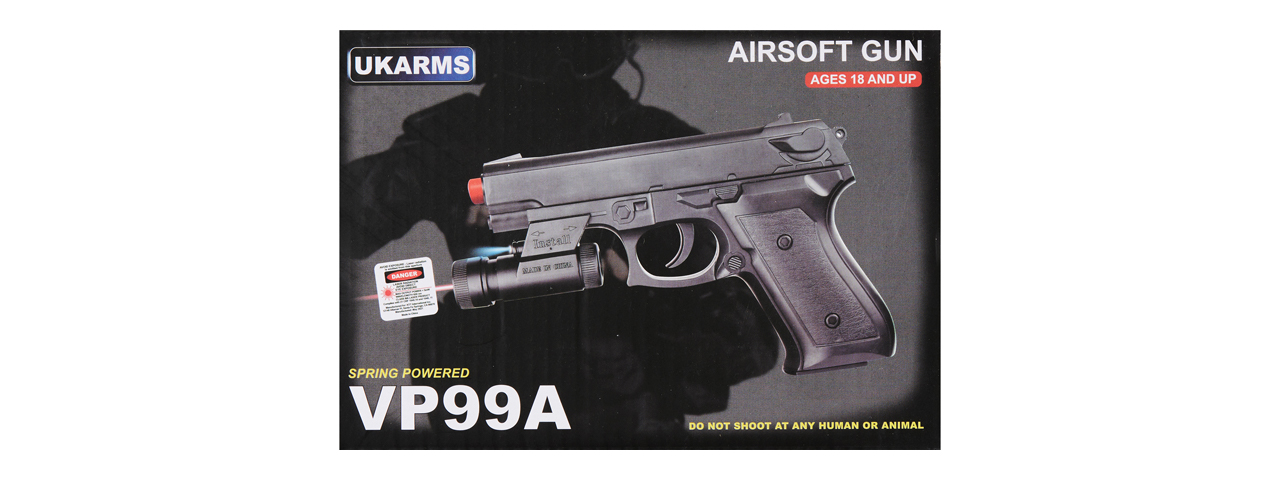 UK Arms V1918A Spring Powered Airsoft Pistol w/ Laser & Light (Color: Black)