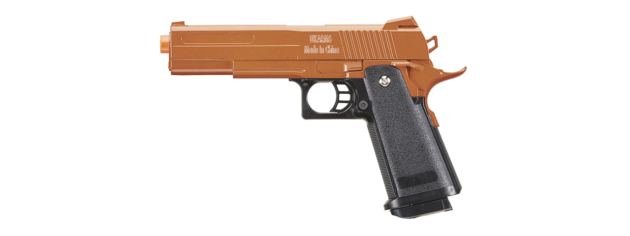 UK Arms 2011 Alloy Series Spring Airsoft Pistol (Color: Gold) - Click Image to Close
