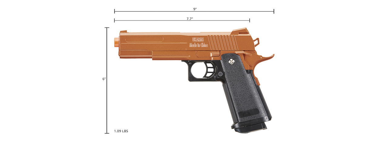 UK Arms 2011 Alloy Series Spring Airsoft Pistol (Color: Gold) - Click Image to Close