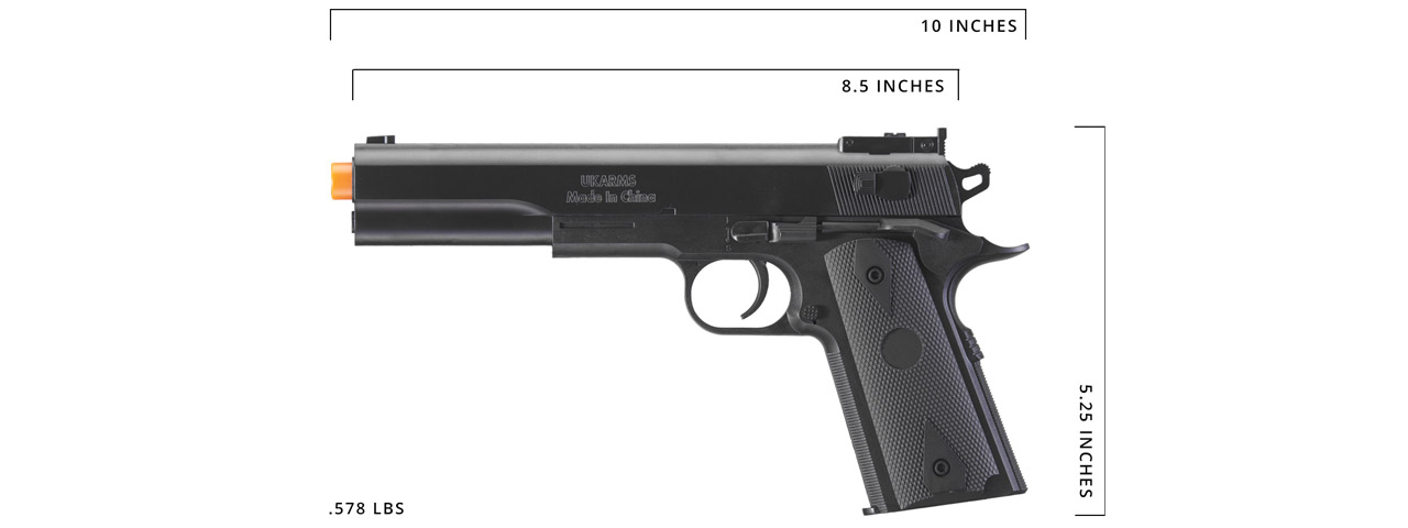 UK Arms M1911 Spring Powered Airsoft Pistol (Color: Black) - Click Image to Close
