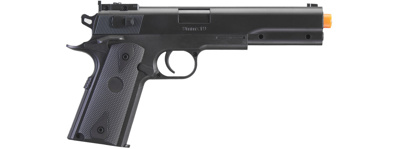 UK Arms M1911 Spring Powered Airsoft Pistol w/ Metal Flitch and Tube (Color: Black) - Click Image to Close