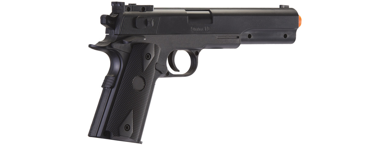 UK Arms M1911 Spring Powered Airsoft Pistol w/ Metal Flitch and Tube (Color: Black) - Click Image to Close
