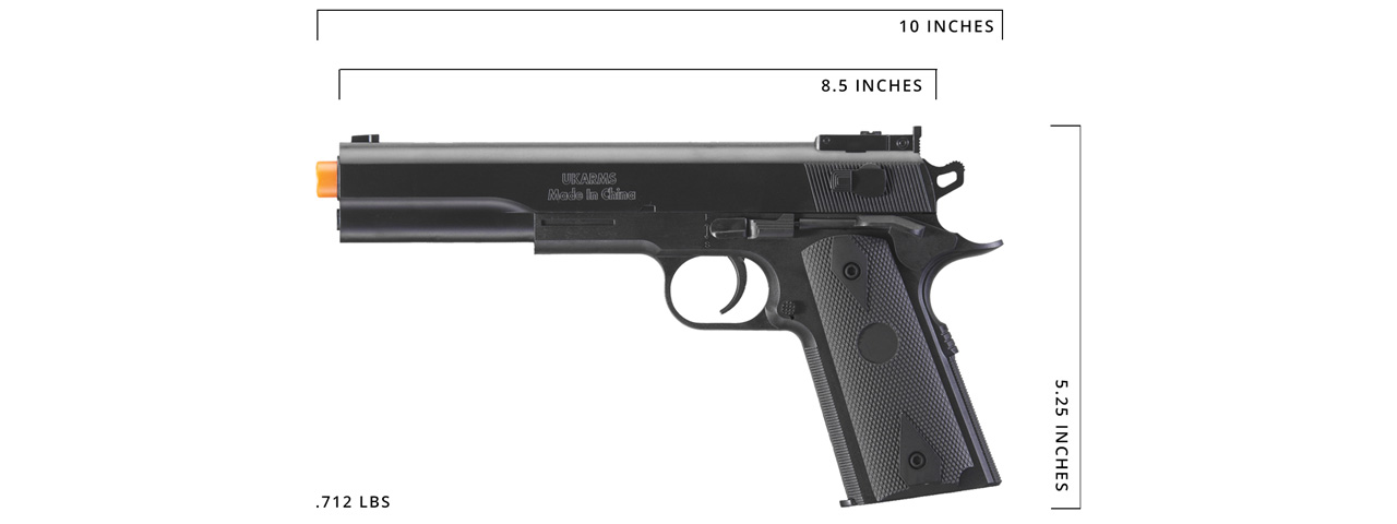 UK Arms M1911 Spring Powered Airsoft Pistol w/ Metal Flitch and Tube (Color: Black) - Click Image to Close