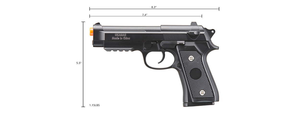 UK Arms M9 Alloy Series Airsoft Spring Pistol (Color: Black) - Click Image to Close