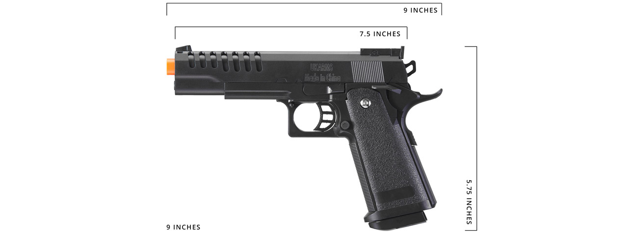 UK Arms M1911 Custom Plastic Spring Airsoft Pistol (Color: Black) - Click Image to Close