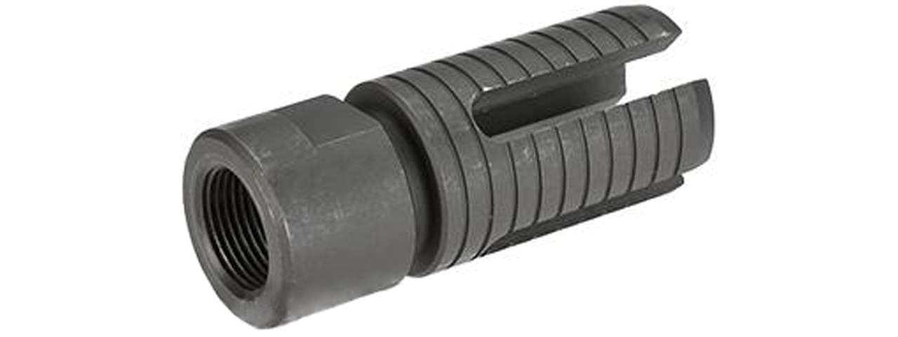 WE-Tech CNC Steel 4 Prong Style Flash Hider (14mm Negative) - Click Image to Close