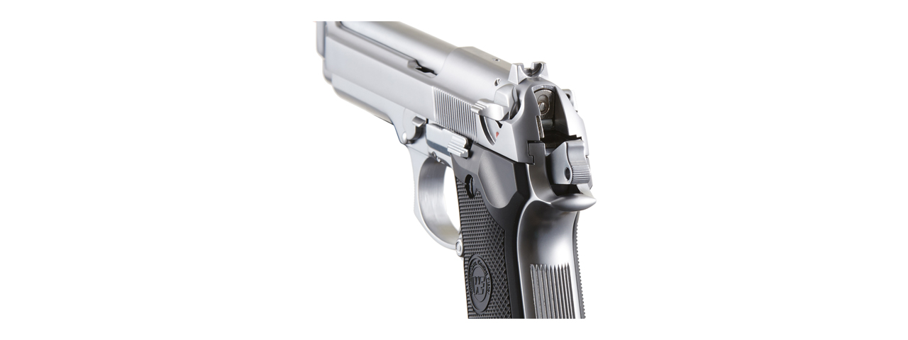 WE-Tech Full Metal M9 Tactical Gas Blowback Airsoft Pistol (Color: Silver) - Click Image to Close