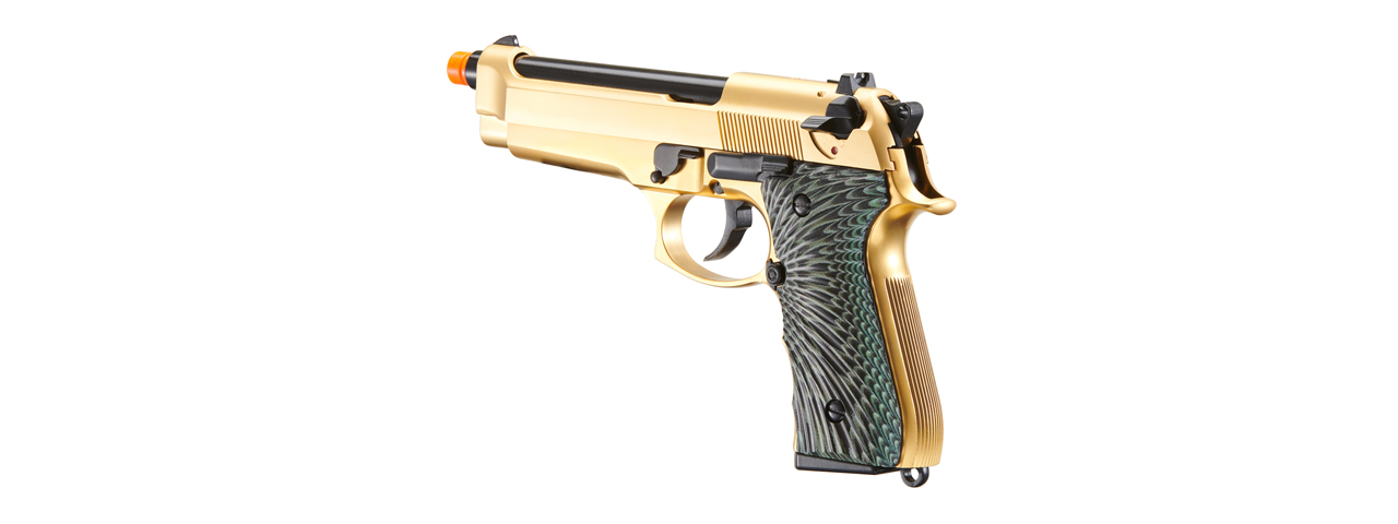 WE-Tech New System M92 Eagle Full Auto Airsoft Gas Blowback Pistol (Color: Gold) - Click Image to Close