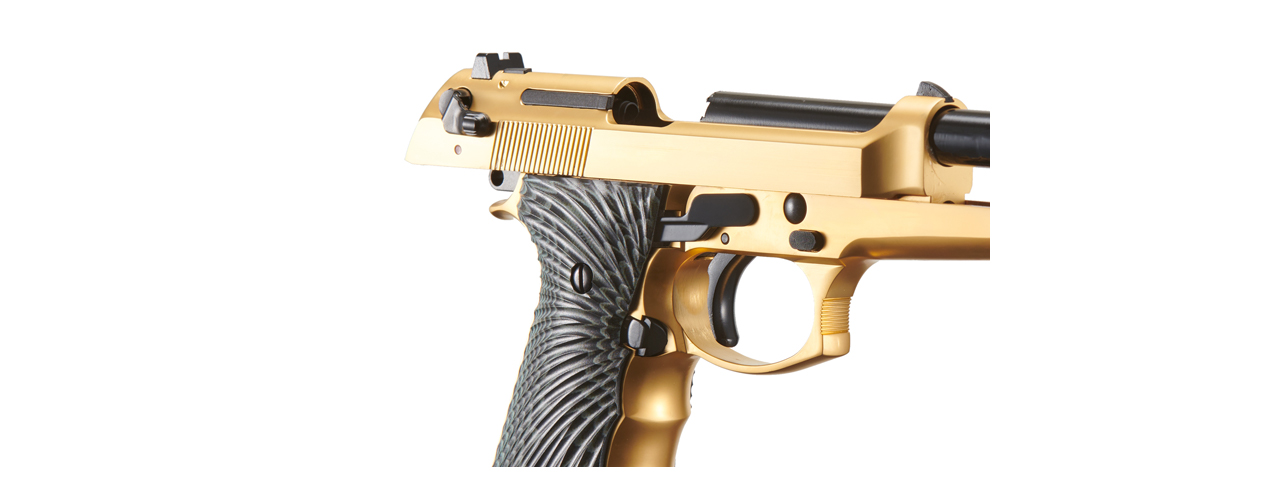 WE-Tech New System M92 Eagle Full Auto Airsoft Gas Blowback Pistol (Color: Gold) - Click Image to Close