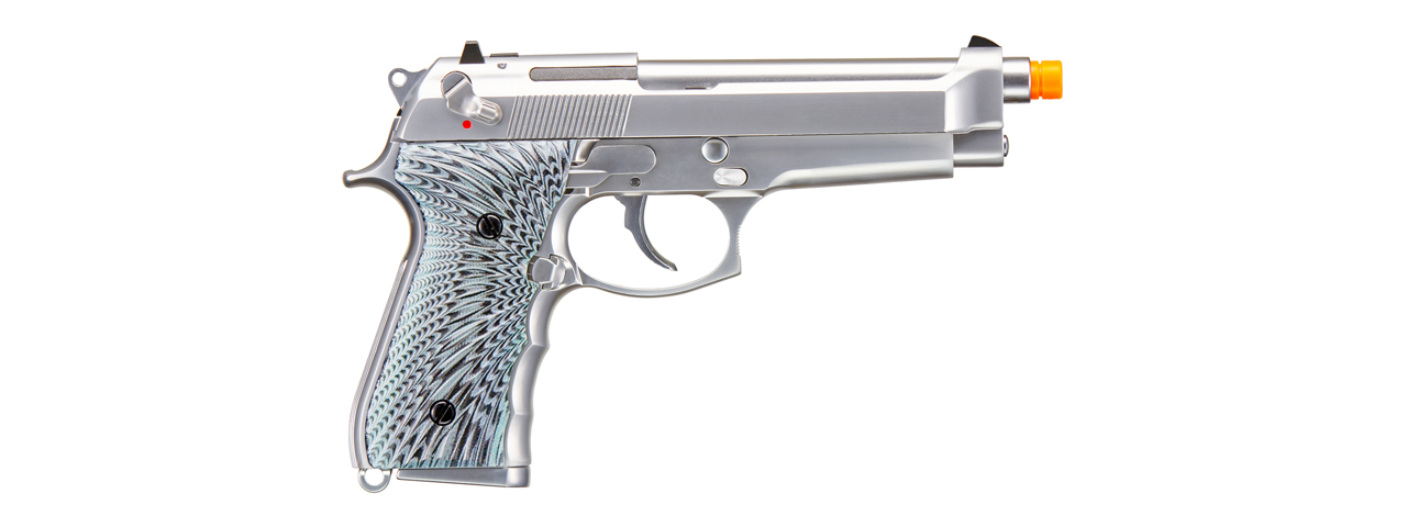 WE-Tech New System M92 Eagle Full Auto Airsoft Gas Blowback Pistol (Color: Silver) - Click Image to Close