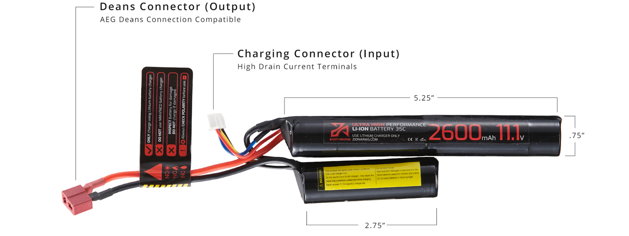 Zion Arms 11.1v 2600mAh Lithium-Ion Nunchuck Battery (Deans Connector) - Click Image to Close