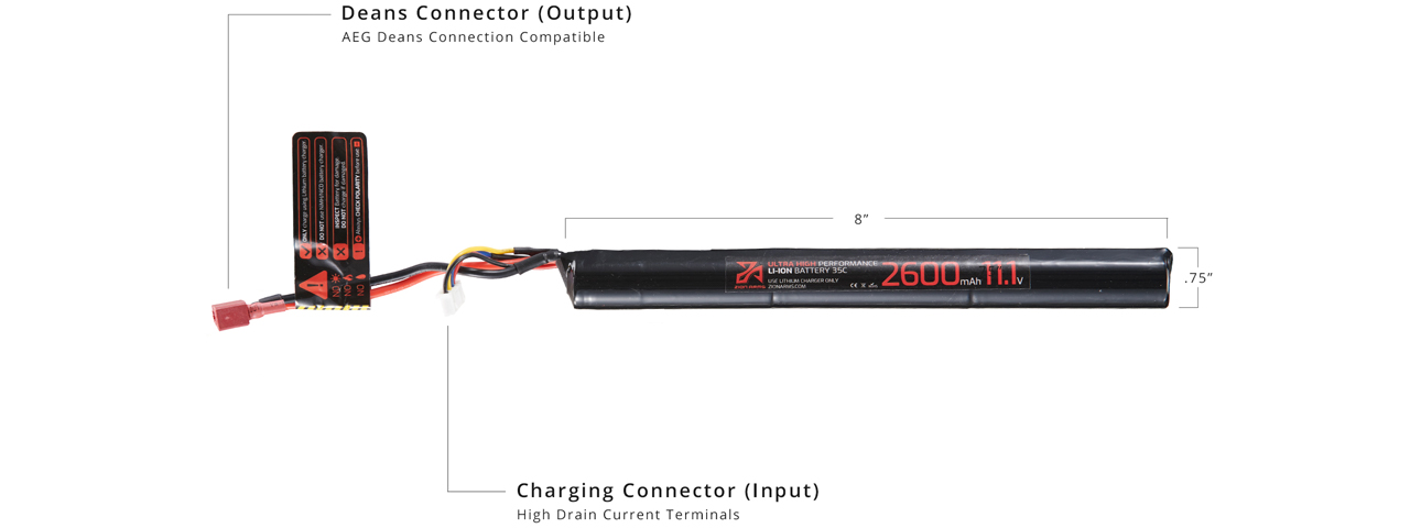 Zion Arms 11.1v 2600mAh Lithium-Ion Stick Battery (Deans Connector) - Click Image to Close