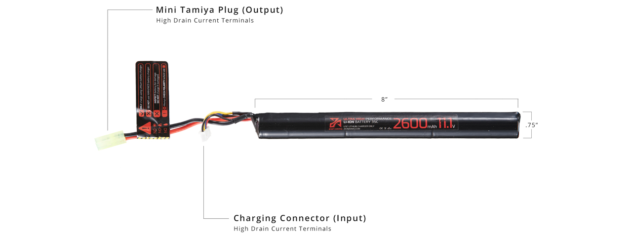 Zion Arms 11.1v 2600mAh Lithium-Ion Stick Battery (Tamiya Connector) - Click Image to Close