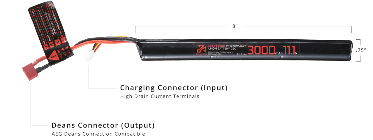 Zion Arms 11.1v 3000mAh Lithium-Ion Stick Battery (Deans Connector) - Click Image to Close