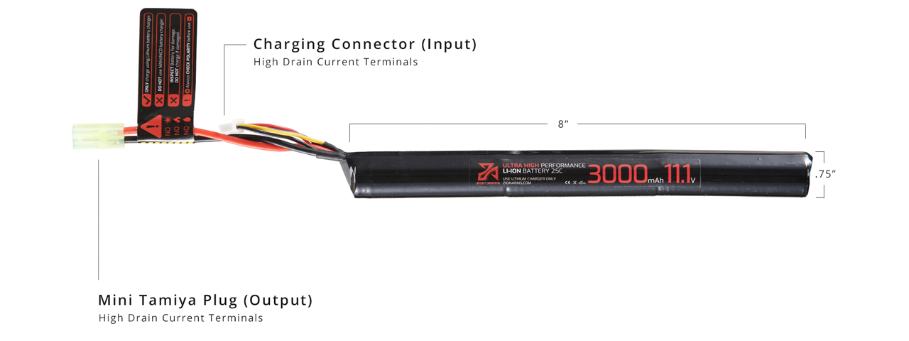 Zion Arms 11.1v 3000mAh Lithium-Ion Stick Battery (Tamiya Connector)