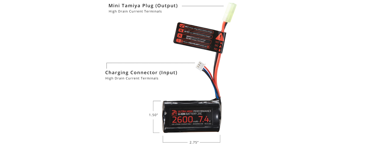 Zion Arms 7.4v 2600mAh Lithium-Ion Brick Battery (Tamiya Connector) - Click Image to Close