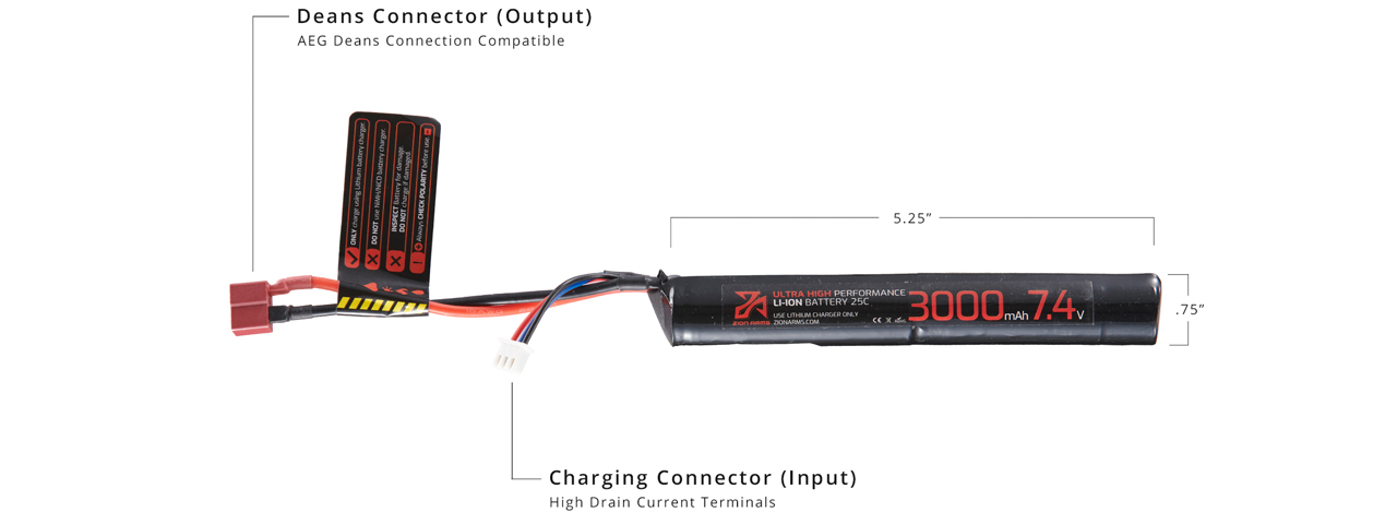 Zion Arms 7.4v 3000mAh Lithium-Ion Stick Type Battery (Deans) - Click Image to Close