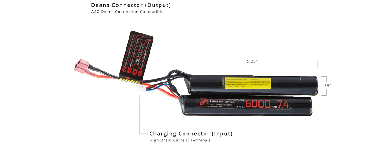 Zion Arms 7.4v 6000mAh Lithium-Ion Nunchuck Battery (Deans Connector) - Click Image to Close