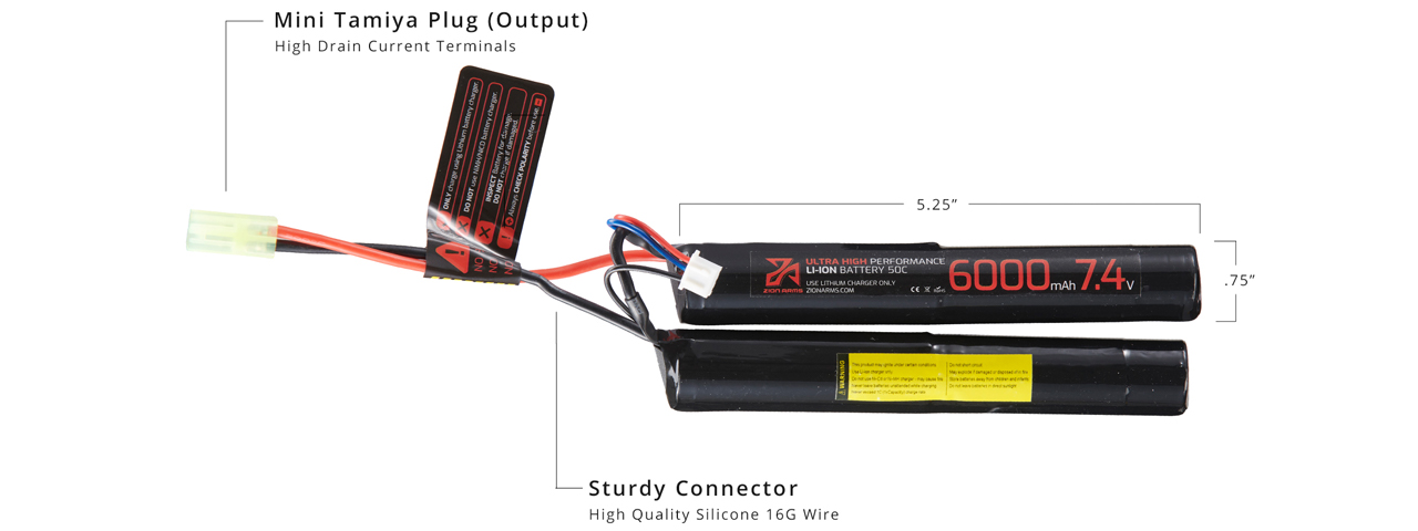 Zion Arms 7.4v 6000mAh Lithium-Ion Nunchuck Battery (Tamiya Connector) - Click Image to Close