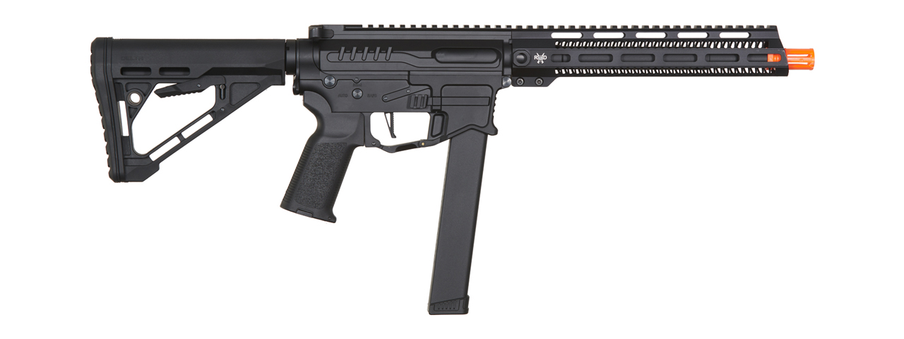 Zion Arms R&D Precision Licensed PW9 Mod 1 Long Rail Airsoft Rifle with Delta Stock (Color: Black) - Click Image to Close