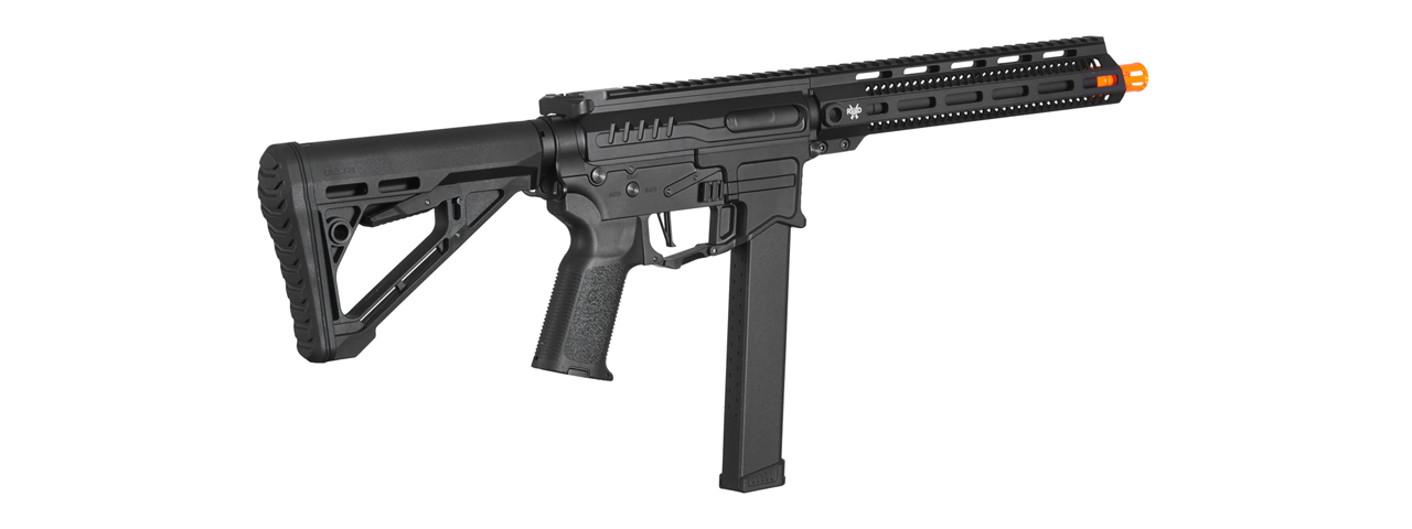 Zion Arms R&D Precision Licensed PW9 Mod 1 Long Rail Airsoft Rifle with Delta Stock (Color: Black) - Click Image to Close