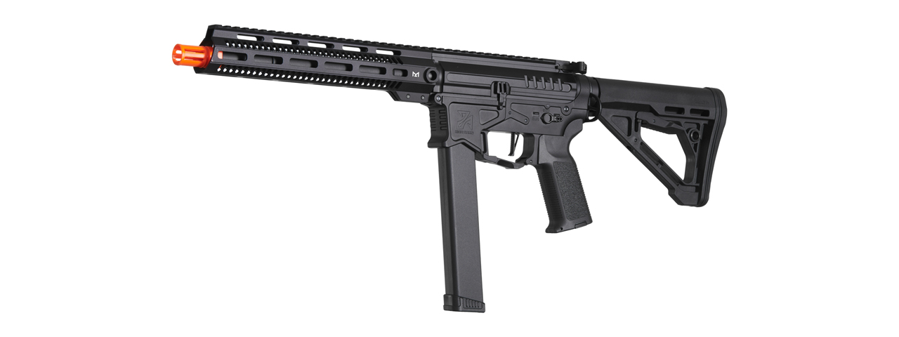 Zion Arms R&D Precision Licensed PW9 Mod 1 Long Rail Airsoft Rifle with Delta Stock (Color: Black) - Click Image to Close