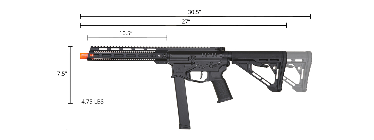 Zion Arms R&D Precision Licensed PW9 Mod 1 Long Rail Airsoft Rifle with Delta Stock (Color: Black) - Click Image to Close