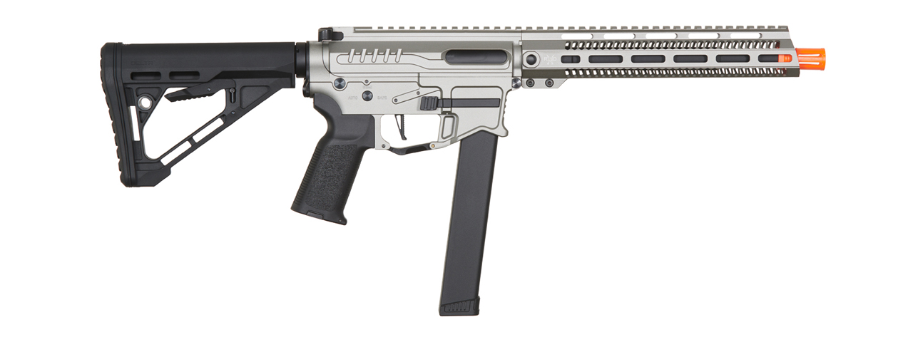 Zion Arms R&D Precision Licensed PW9 Mod 1 Long Rail Airsoft Rifle with Delta Stock (Color: Grey) - Click Image to Close