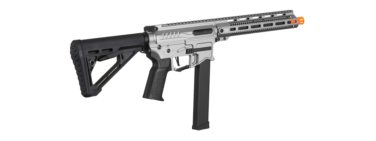 Zion Arms R&D Precision Licensed PW9 Mod 1 Long Rail Airsoft Rifle with Delta Stock (Color: Grey) - Click Image to Close
