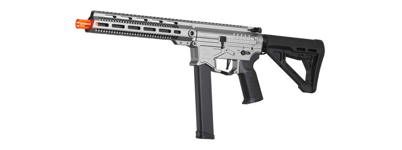 Zion Arms R&D Precision Licensed PW9 Mod 1 Long Rail Airsoft Rifle with Delta Stock (Color: Grey) - Click Image to Close