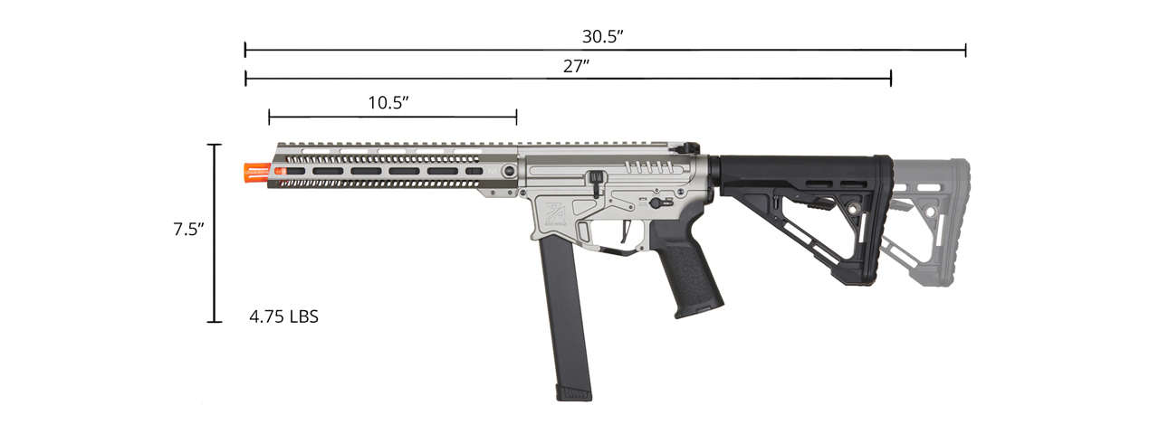 Zion Arms R&D Precision Licensed PW9 Mod 1 Long Rail Airsoft Rifle with Delta Stock (Color: Grey)