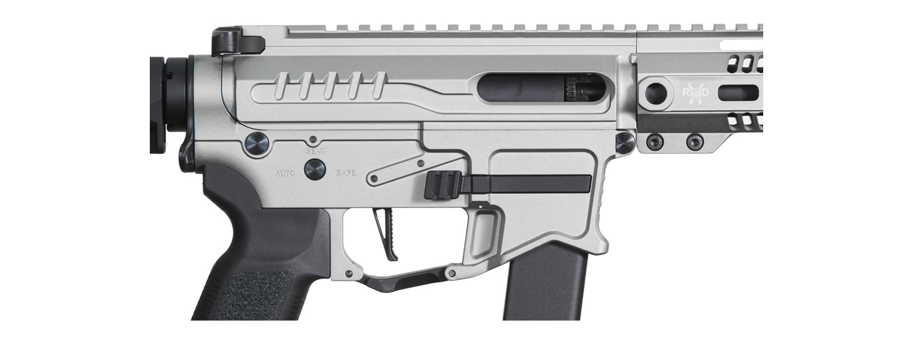 Zion Arms R&D Precision Licensed PW9 Mod 1 Long Rail Airsoft Rifle with Delta Stock (Color: Grey) - Click Image to Close