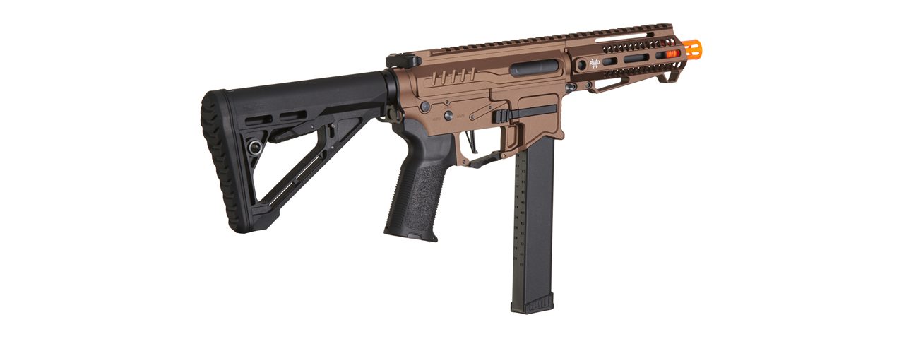 Zion Arms R&D Precision Licensed PW9 Mod 1 Airsoft Rifle with Delta Stock (Color: Bronze) - Click Image to Close