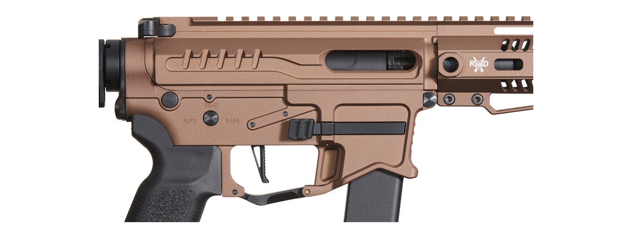Zion Arms R&D Precision Licensed PW9 Mod 1 Airsoft Rifle with Delta Stock (Color: Bronze) - Click Image to Close