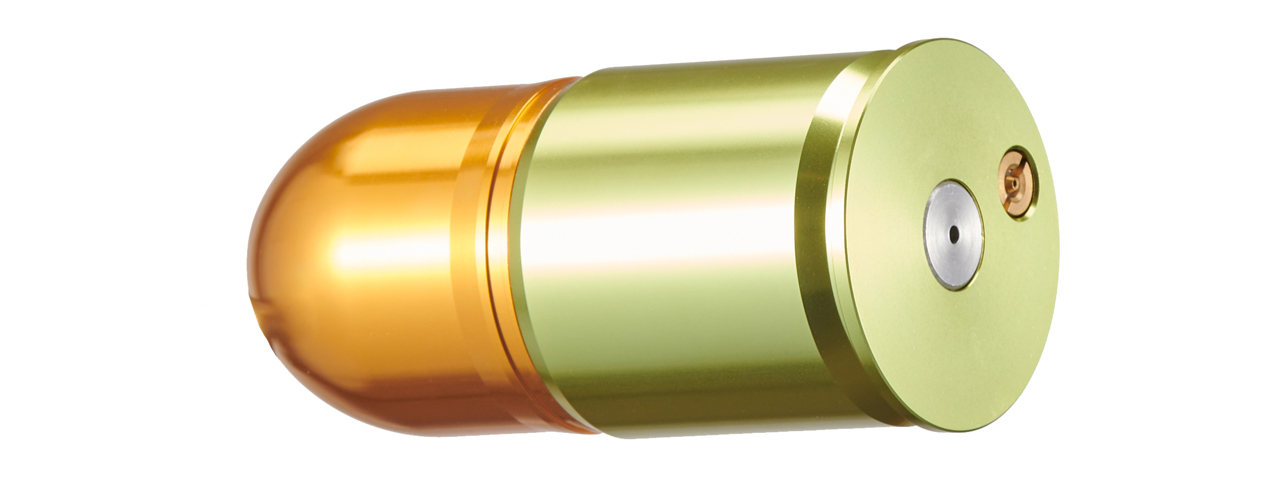 Lancer Tactical CNC Aluminum Airsoft 40mm Green Gas Grenade Shell (Color: Gold / Green) - Click Image to Close