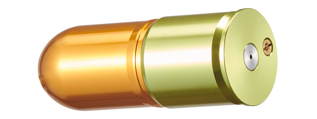 Lancer Tactical CNC Aluminum Airsoft 40mm Green Gas Grenade Shell (Color: Gold / Green) - Click Image to Close