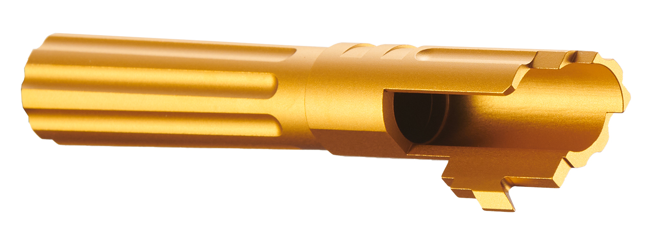 Atlas Custom Works 4.3 Inch Aluminum Straight Fluted Outer Barrel for TM Hicapa M11 CW GBBP (Gold) - Click Image to Close