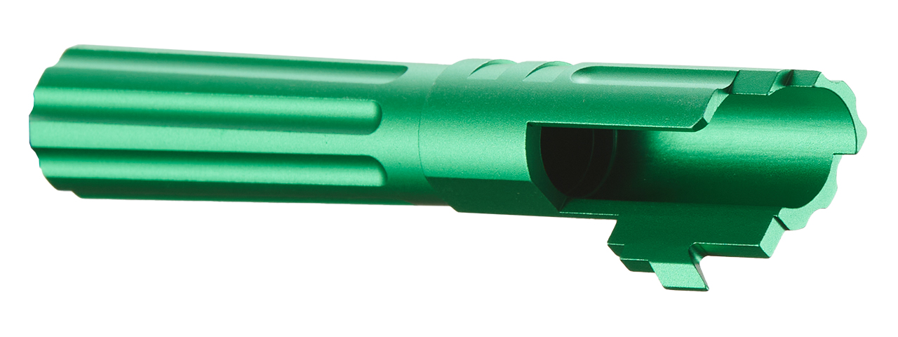 Atlas Custom Works 4.3 Inch Aluminum Straight Fluted Outer Barrel for TM Hicapa M11 CW GBBP (Green) - Click Image to Close