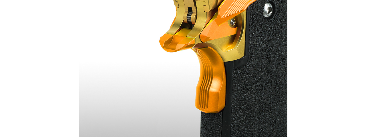Airsoft Masterpiece Edge "DIOMEDEA" Aluminum Grip Safety for Hi-CAPA/1911 - (Orange) - Click Image to Close