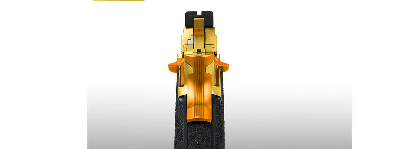 Airsoft Masterpiece Edge "DIOMEDEA" Aluminum Grip Safety for Hi-CAPA/1911 - (Orange) - Click Image to Close