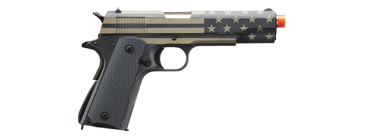 Army Armament Full Metal 1911 GBB Airsoft Pistol - Custom Cerakote Distressed Black/Tan Stars & Stripes - Click Image to Close