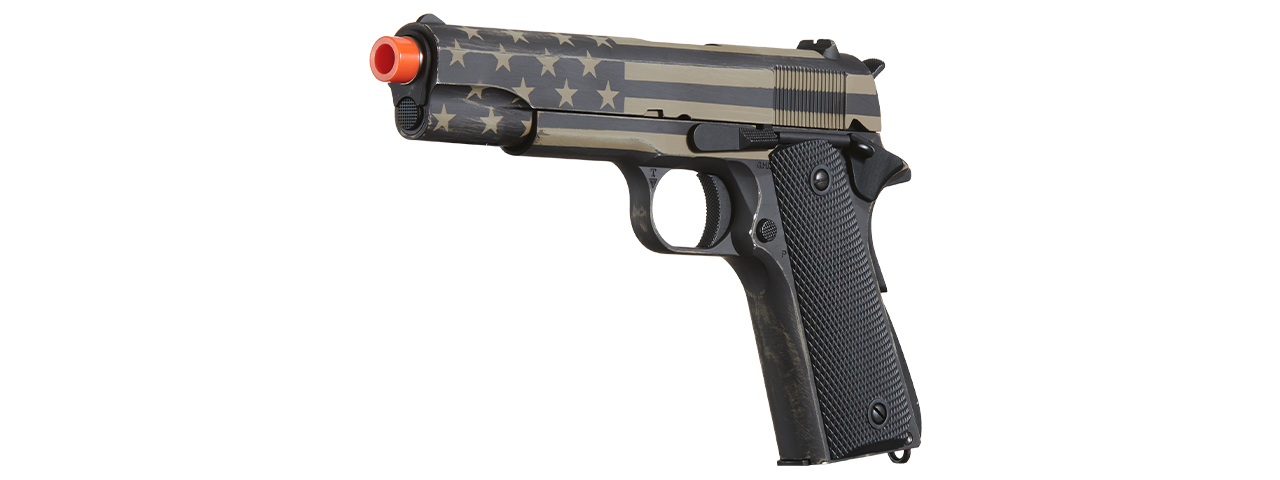 Army Armament Full Metal 1911 GBB Airsoft Pistol - Custom Cerakote Distressed Black/Tan Stars & Stripes - Click Image to Close