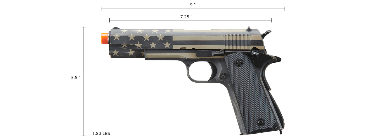 Army Armament Full Metal 1911 GBB Airsoft Pistol - Custom Cerakote Distressed Black/Tan Stars & Stripes - Click Image to Close
