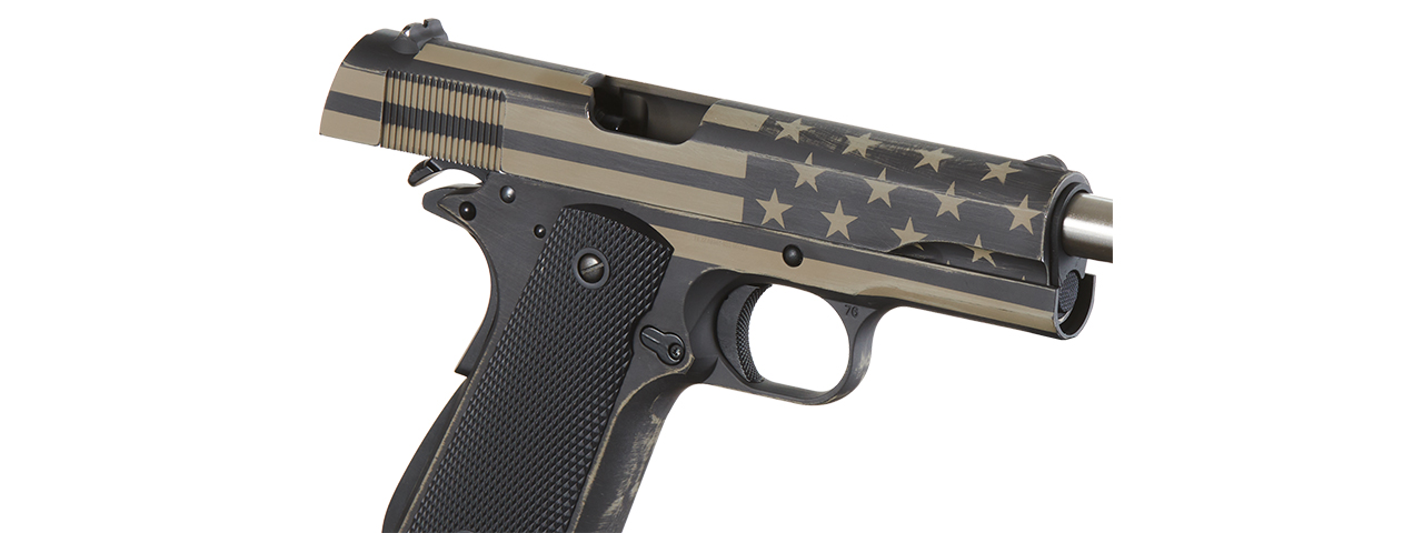 Army Armament Full Metal 1911 GBB Airsoft Pistol - Custom Cerakote Distressed Black/Tan Stars & Stripes - Click Image to Close