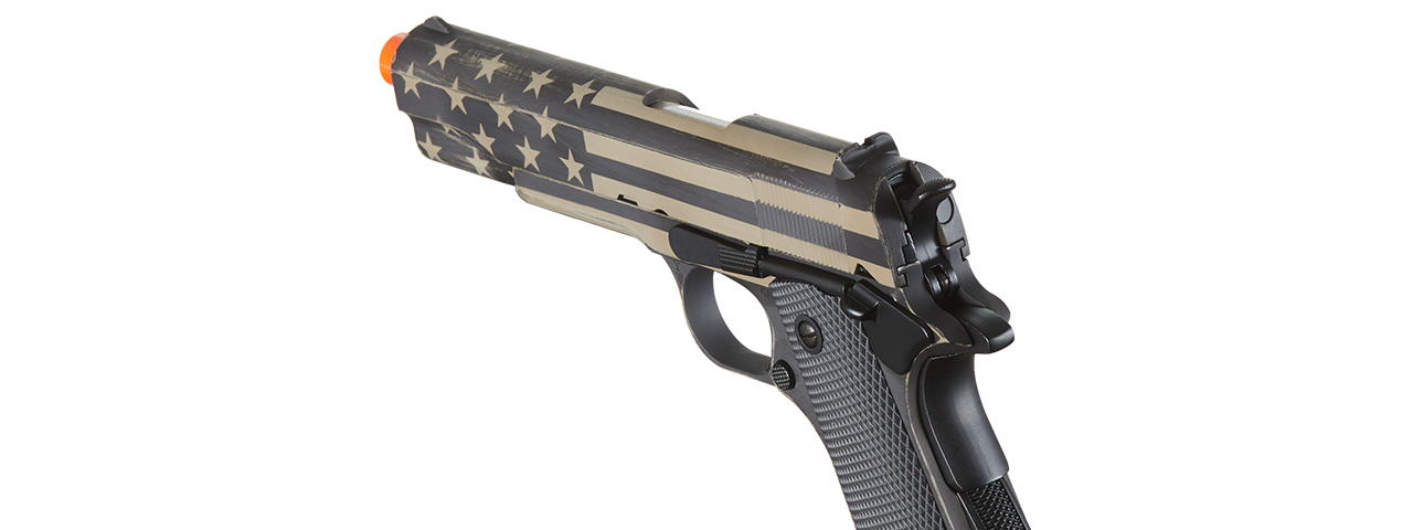 Army Armament Full Metal 1911 GBB Airsoft Pistol - Custom Cerakote Distressed Black/Tan Stars & Stripes - Click Image to Close