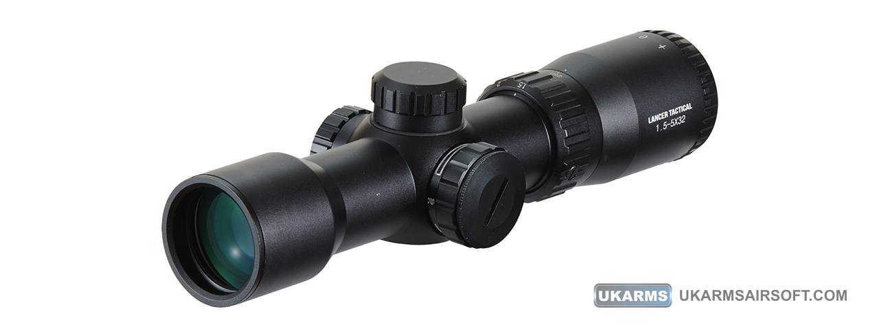 Lancer Tactical 1.5-5x32 Rifle Scope with Mounts (Color: Black) - Click Image to Close