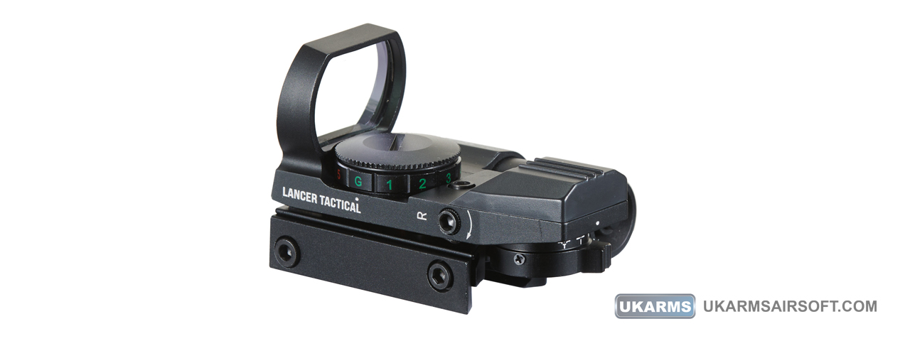 Lancer Tactical 4-Reticle Red/Green Dot Reflect Sight with Green Laser (Color: Black) - Click Image to Close
